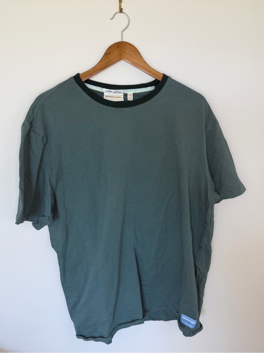 Scotch & Soda Olive Green Ribbed Short Sleeve Tee